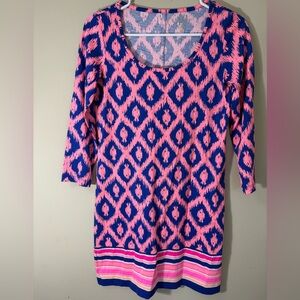 Lilly Pulitzer Pink and Blue Geometric Long Sleeve Dress 100% Cotton